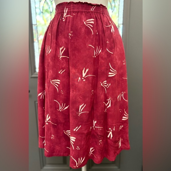 TravelSmith Dragonfly Print Smocked Waist A-Line Midi Skirt Size Large - Picture 1 of 7